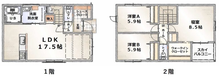 リラクス西須賀Ⅰの階間取り