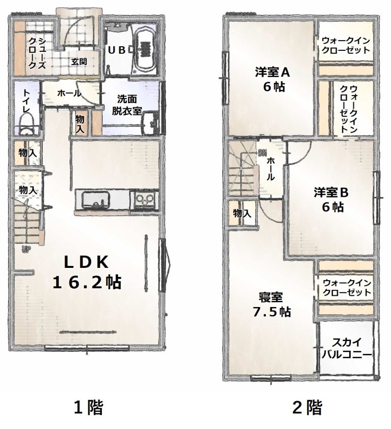 リラクス藍住Ⅺの階間取り